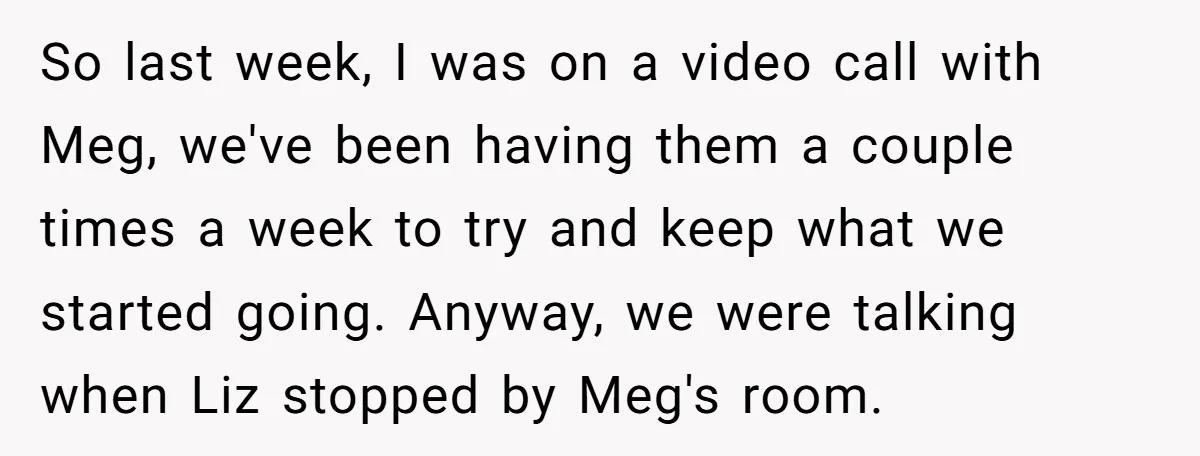 So last week, I was on a video call with Meg, we've been having them a couple times a week to try and keep what we started going. Anyway, we...