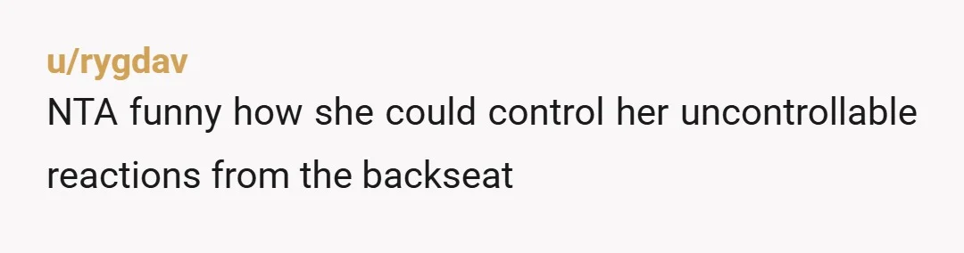 u/LdiJ46 You need to point out to your wife that she is actually putting everyone in the car in danger when she sits in the front seat because she cannot...