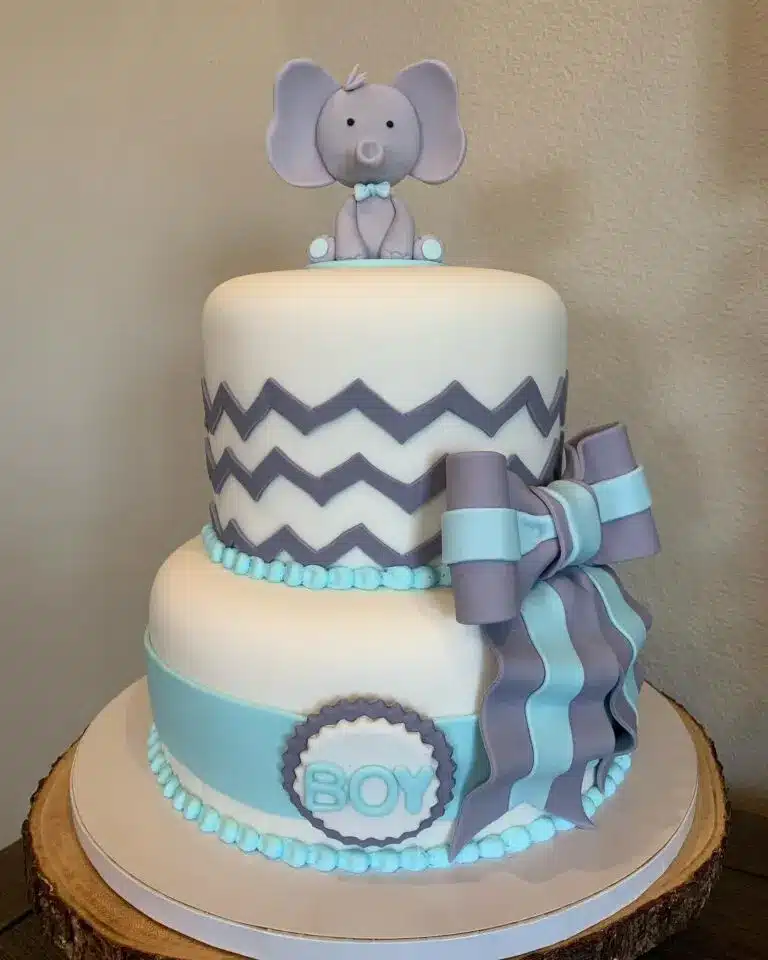 Blue Elephant Baby Shower Cake