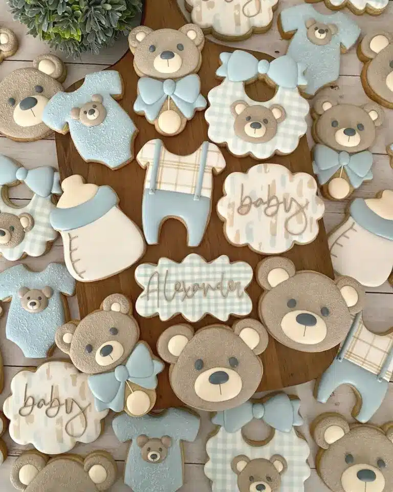 Blue Cute Baby Shower Cookie Ideas
