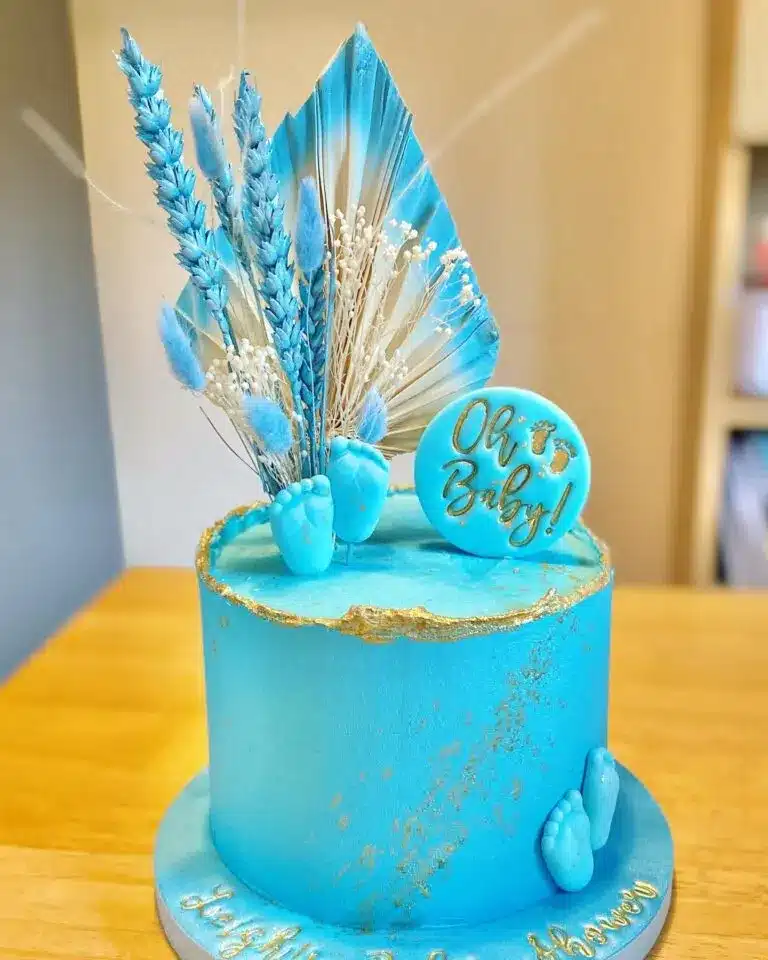 Blue and Gold Boho Baby Shower Cake