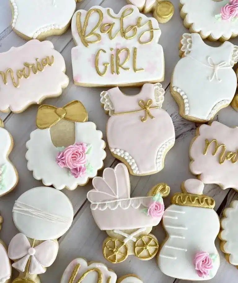 Elegant Pink Baby Girl Baby Shower Cookies