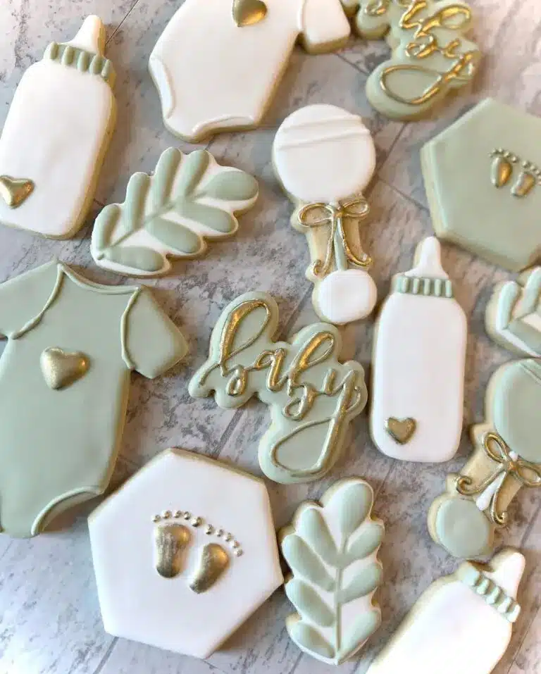 Green Boho Baby Shower Cookies