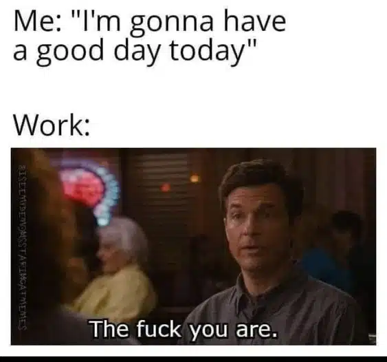 Me: I'm gonna have a good day today
Work: The f*ck you are
Relatable Work Memes