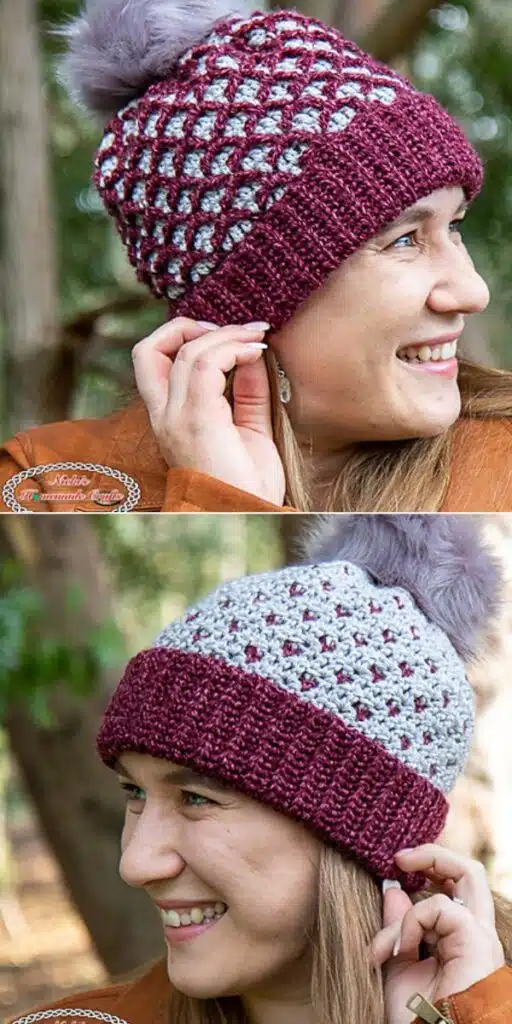 Reversible Diamonds Hearts Hat