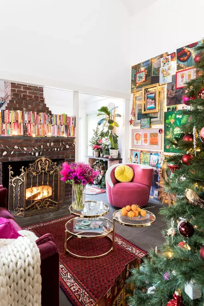 maximalist Christmas living room