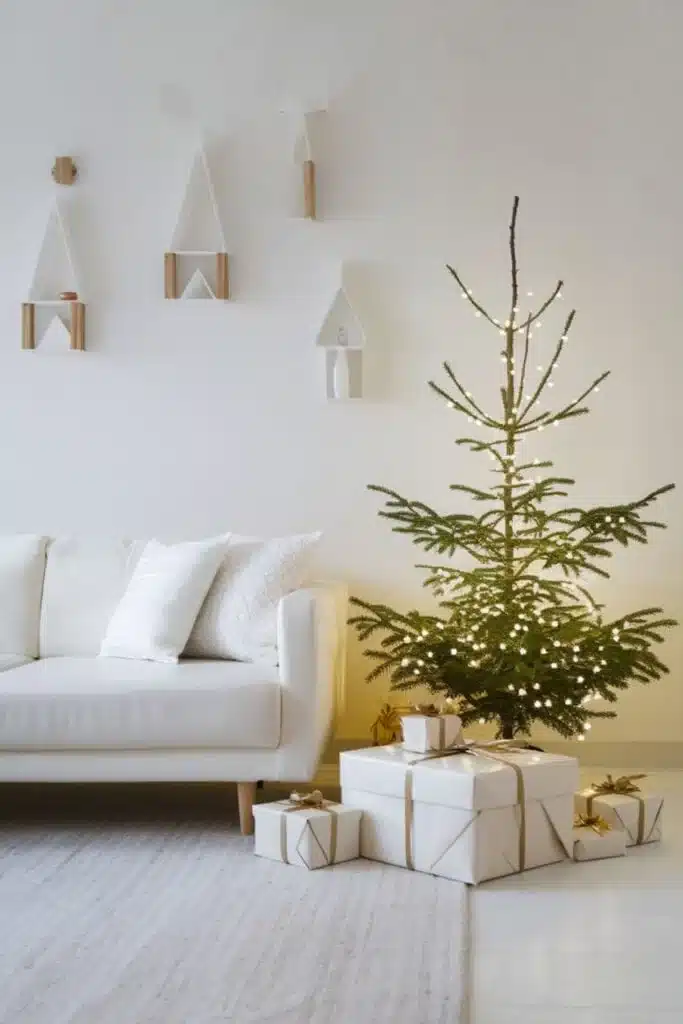 Simple Christmas decorations in a minimalist living room