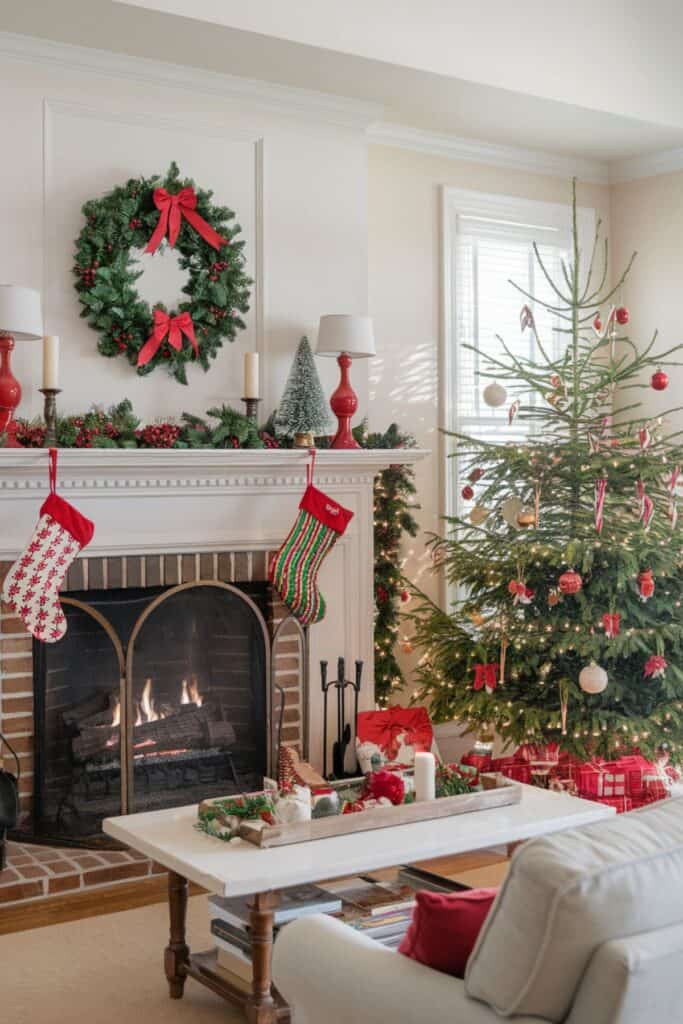 Retro Christmas decorations in a living room from the past