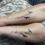 Matching Mother-Daughter Tattoos with 'I Love Mama' and 'I Love You More' Text