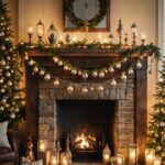 Rustic farmhouse Christmas decor featuring natural wood and festive accents.