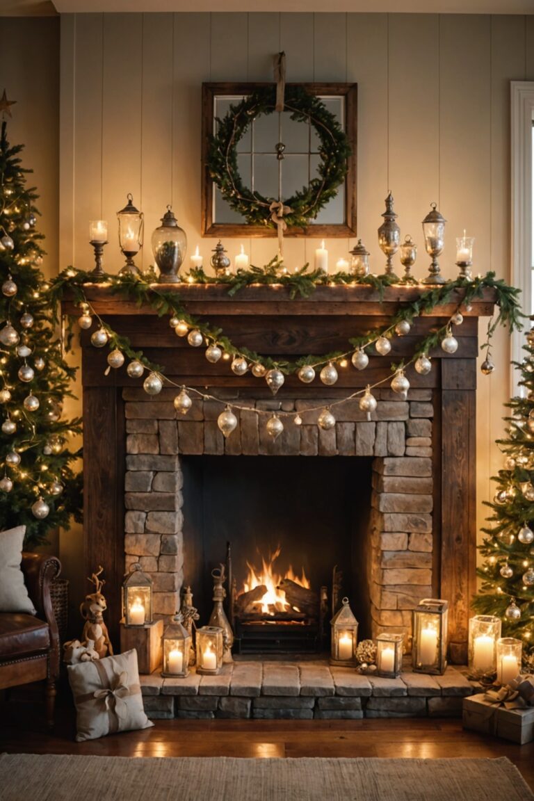 Rustic farmhouse Christmas decor featuring natural wood and festive accents.