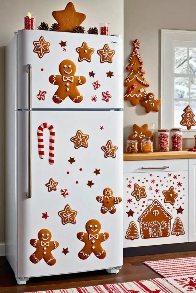 Gingerbread Cookie Fridge Decals- gingerbread kitchen decorating ideas