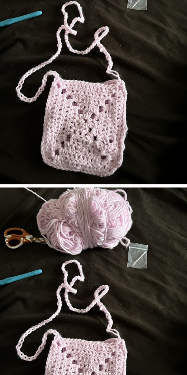 a crochet purse made of granny squares