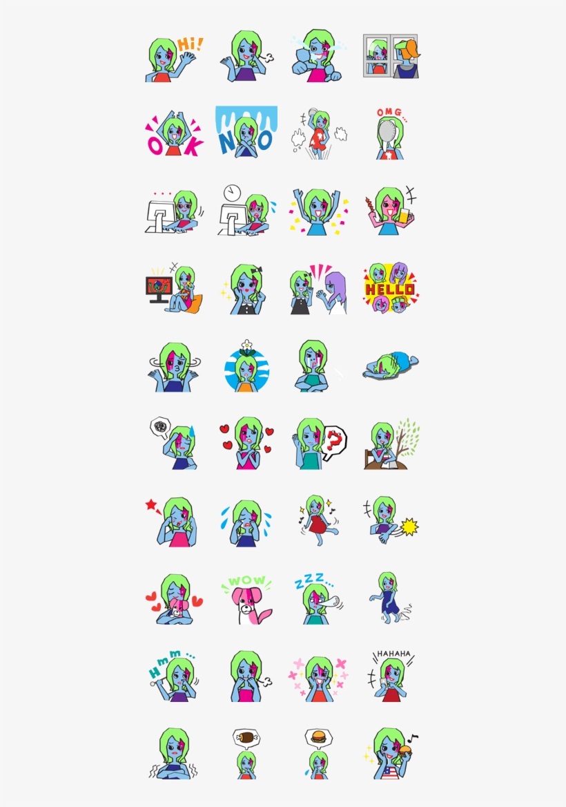 Previous - Line Sticker Zombie Girl, transparent png download