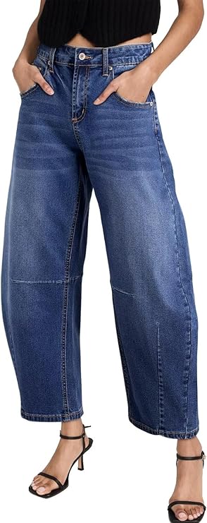 Sidefeel Women's Barrel Jeans Wide Leg Vintage Mid Rise Y2k Baggy Boyfriend Ankle Denim Pants