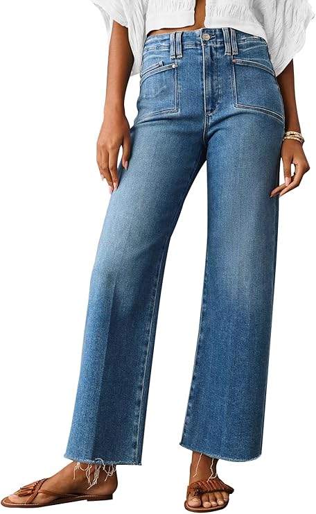 KUNMI Jeans for Women Wide Leg Baggy High Waist Boyfriends Straight Leg Stretchy Denim Pants Trendy Fall 2024