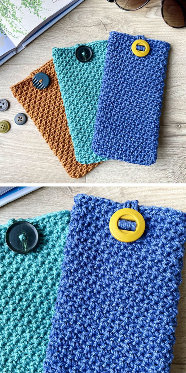 a set of crocheted glasses cases