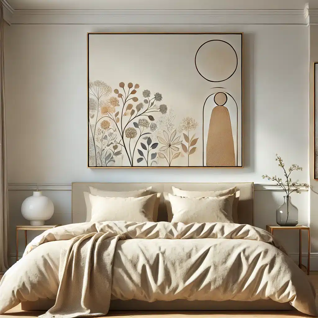 Beige Bedding with Statement Art