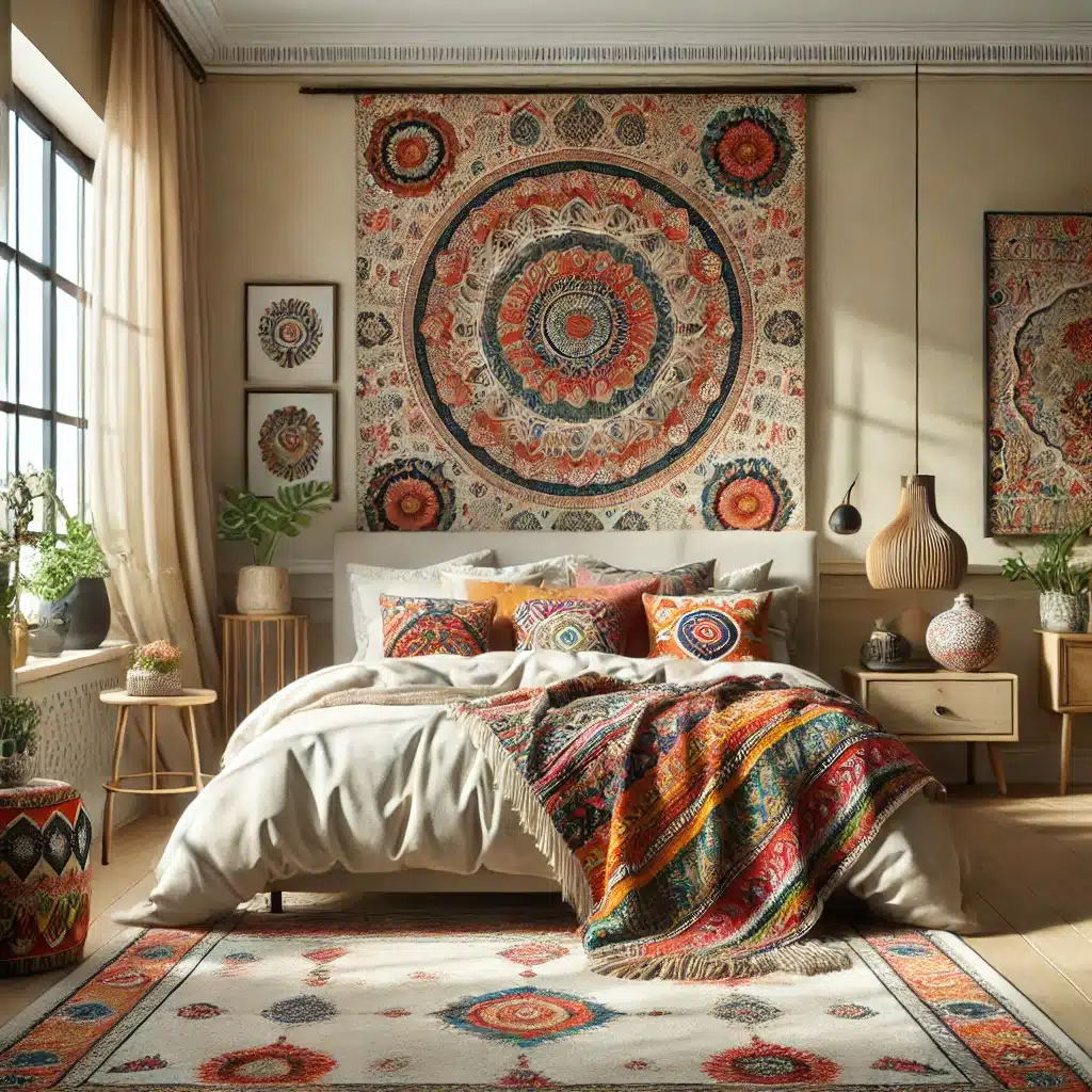 Neutral Base with Pops of Color for boho bedroom