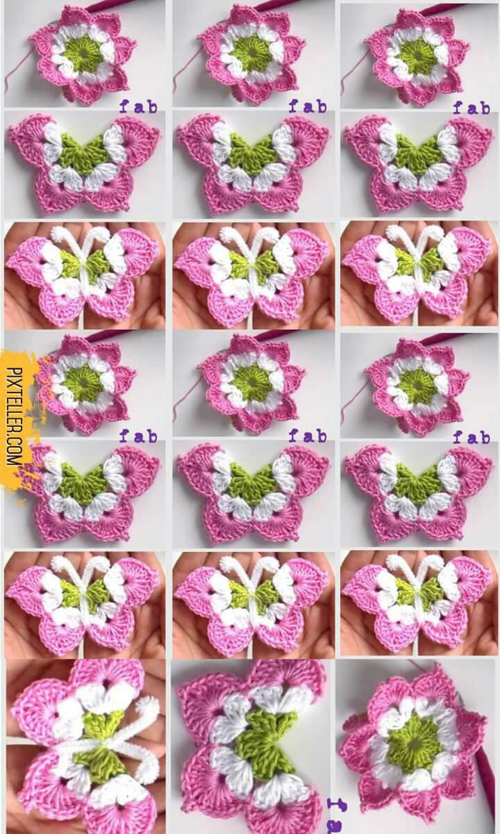 crochet butterfly ornaments with wooden heads 8