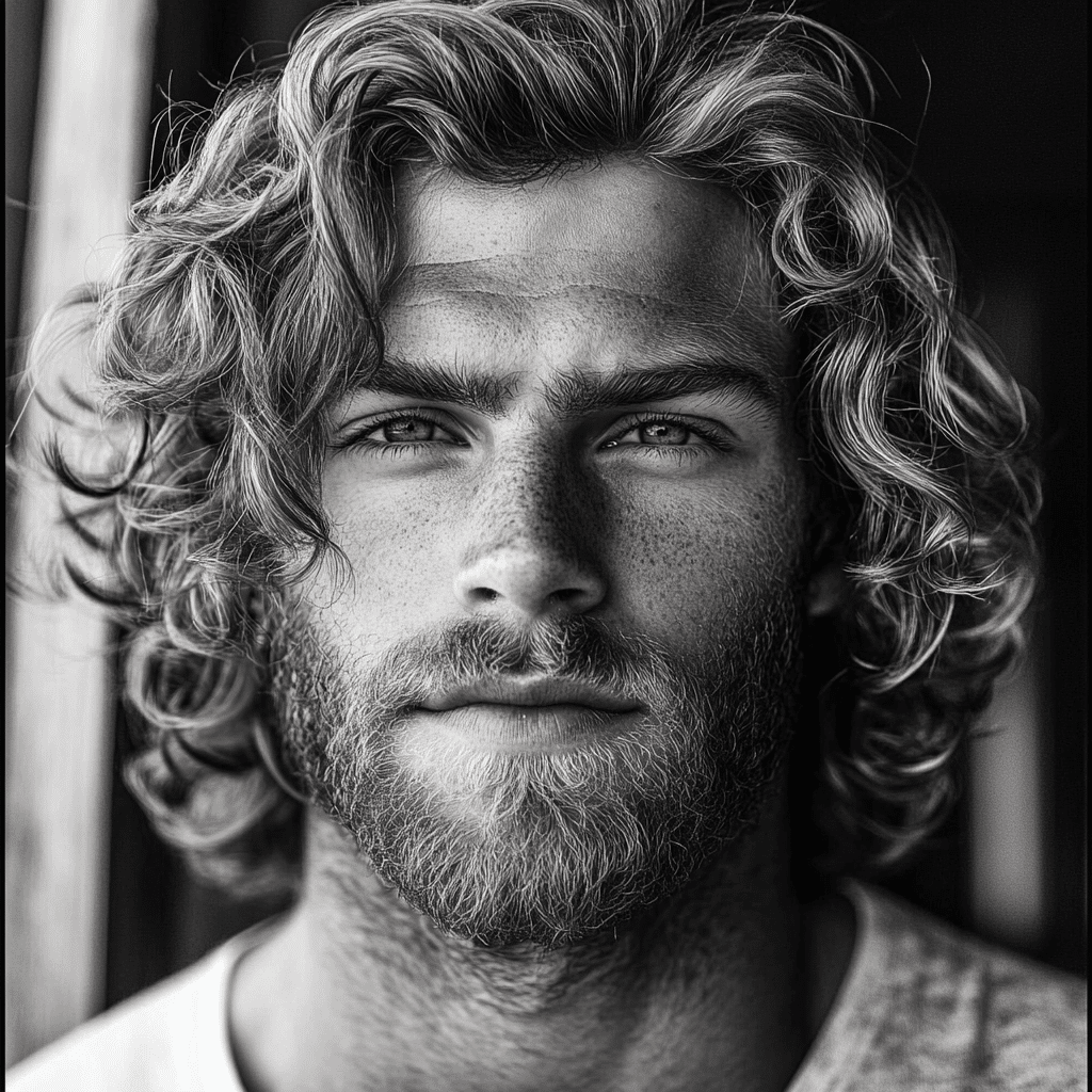 curly hair and beard