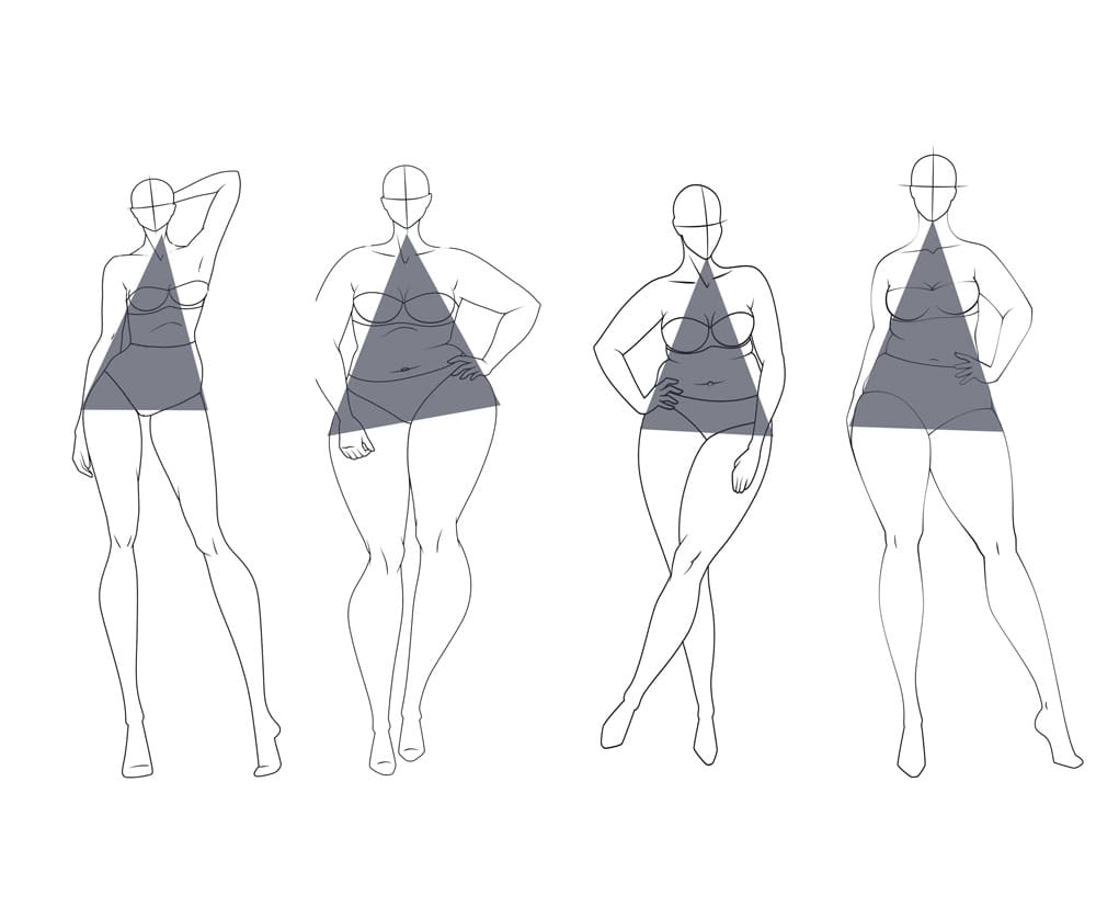 An illustration of 4 pear shaped women in different pear shapes and different sizes