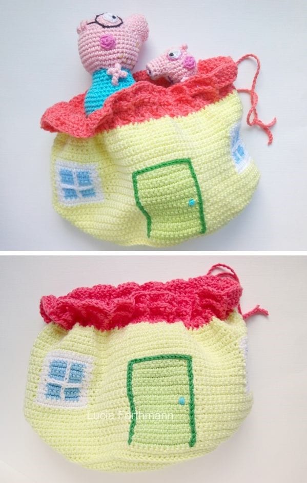 Peppa's House-Bag Free Crochet Pattern