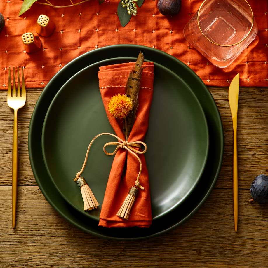 fall table setting with tassels