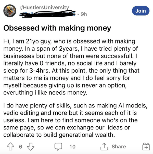 "Obsessed with making money"