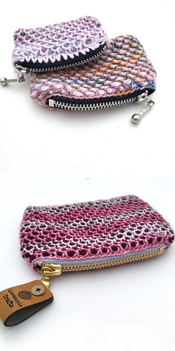 two mulicolored crochet pouches in two different sizes