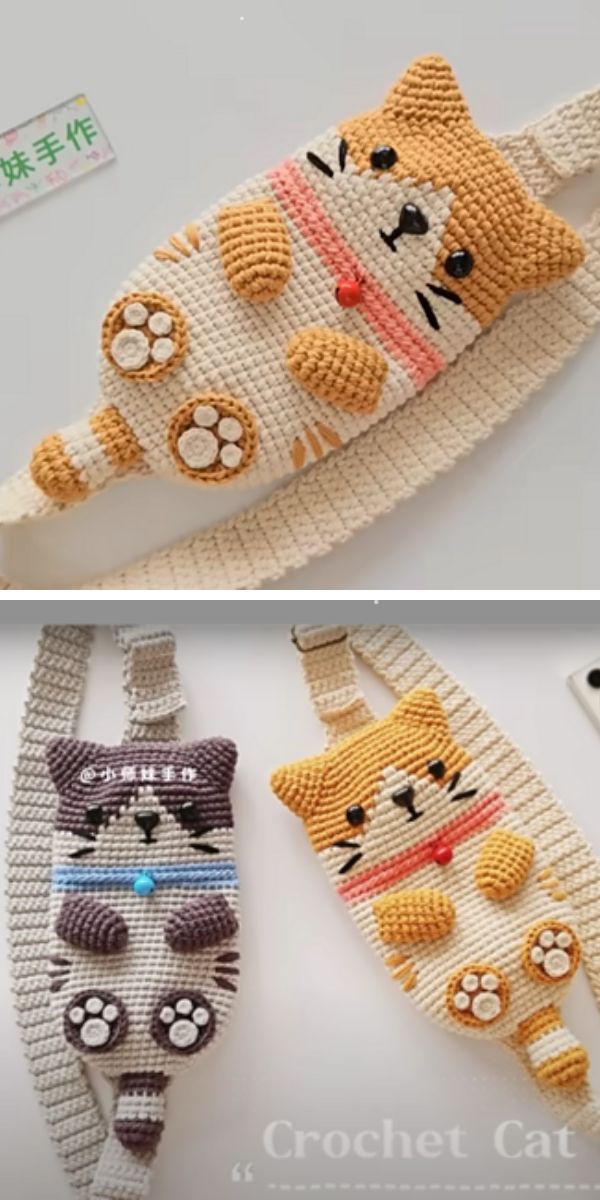 a crochet phone bag shaped like a cat