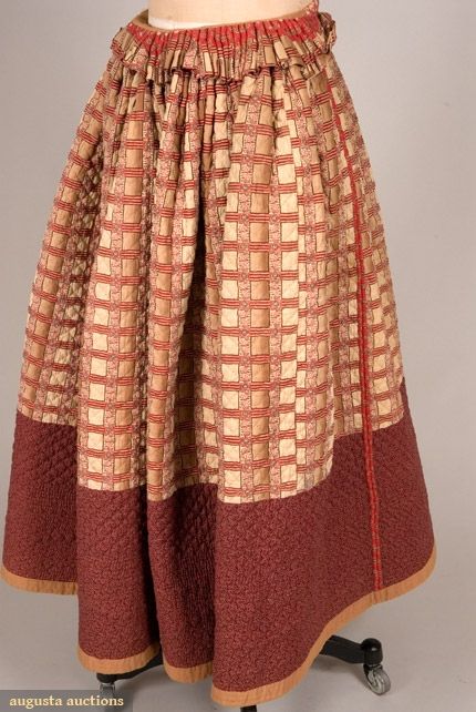 Turkey Red Quilted Petticoat - French c. 1840 Inside out. Notice the turned over waist