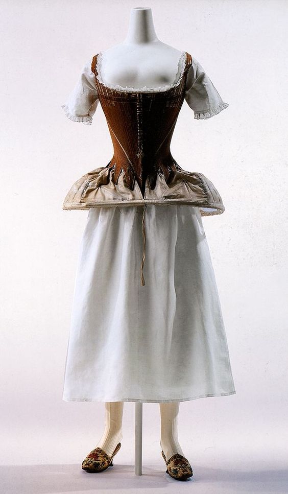 Pannier, corset,and chemise, 18th century.