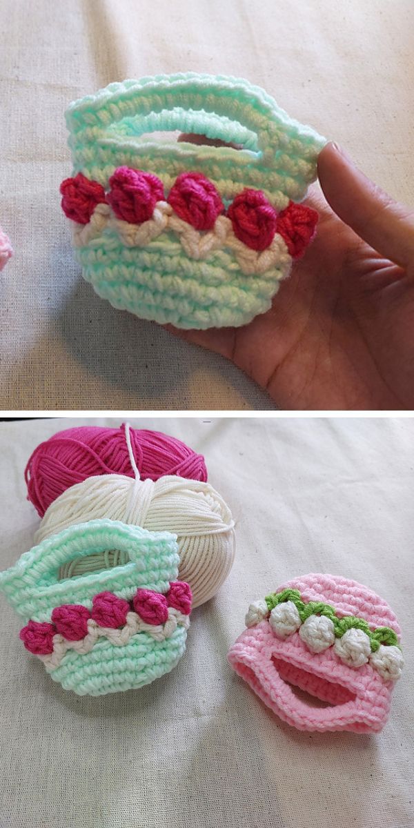 small crochet pouch bags with a tulip stitch