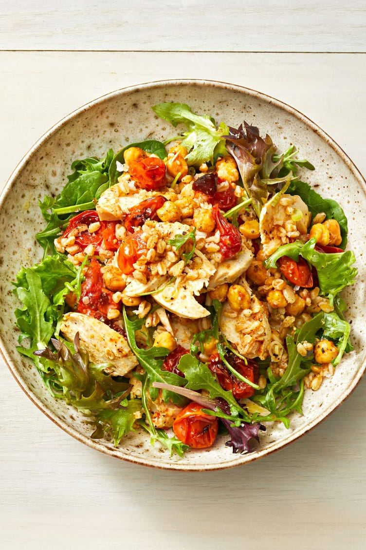 chickpea, tomato, chicken bowl