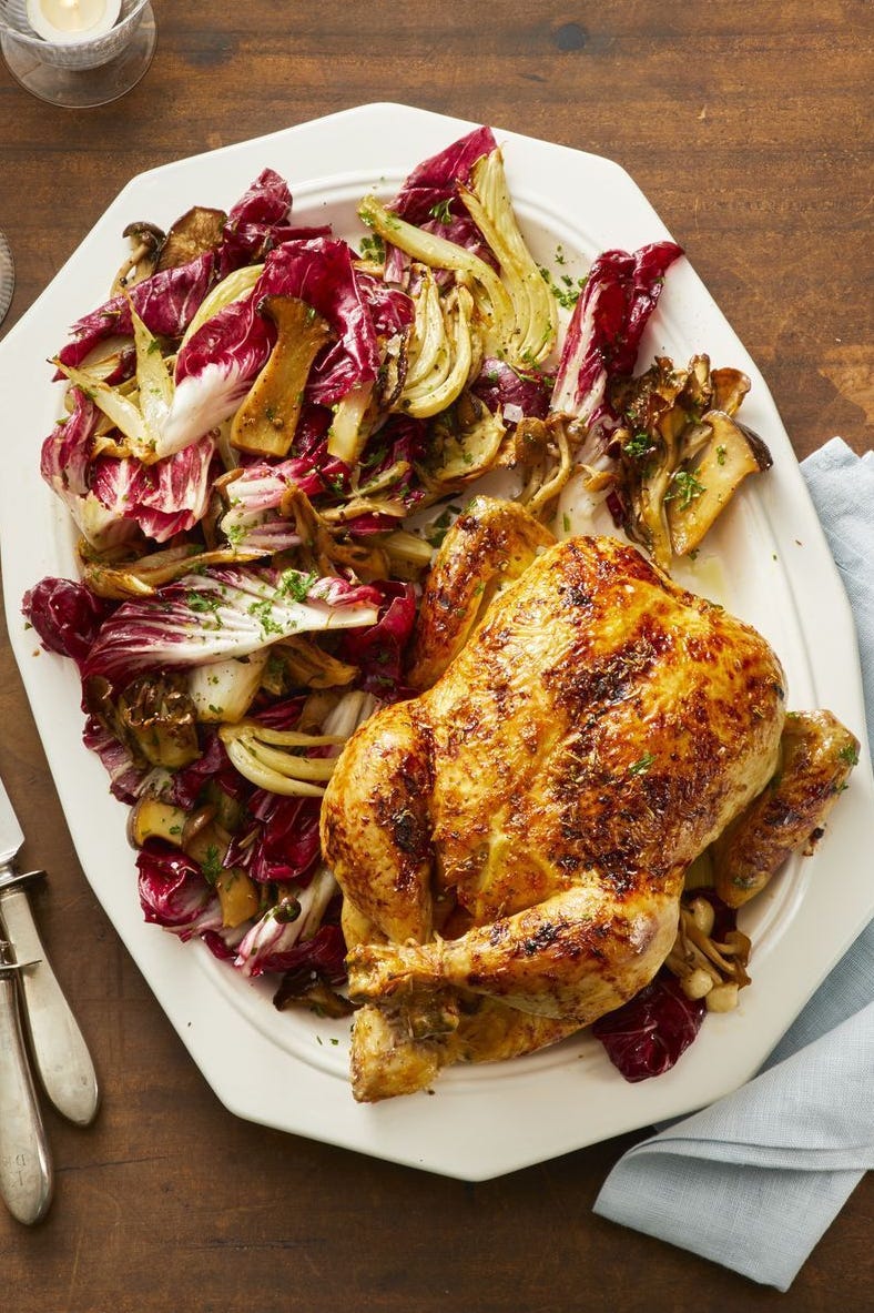 orange ginger roast chicken with fennel and radicchio salad