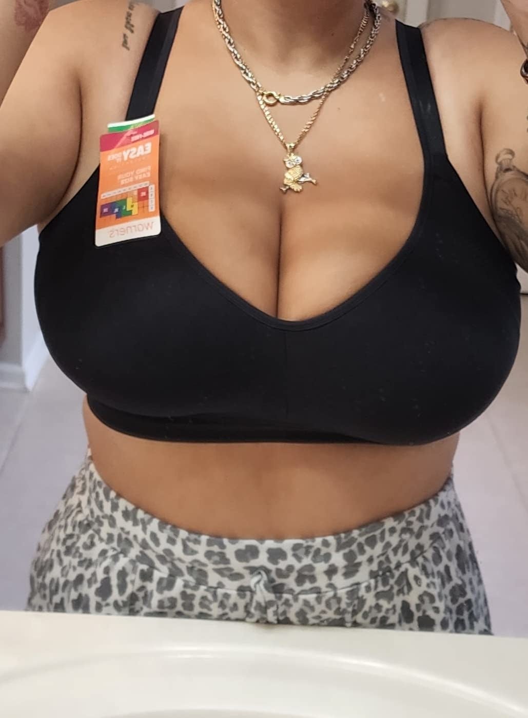 Reviewer wearing the black bra