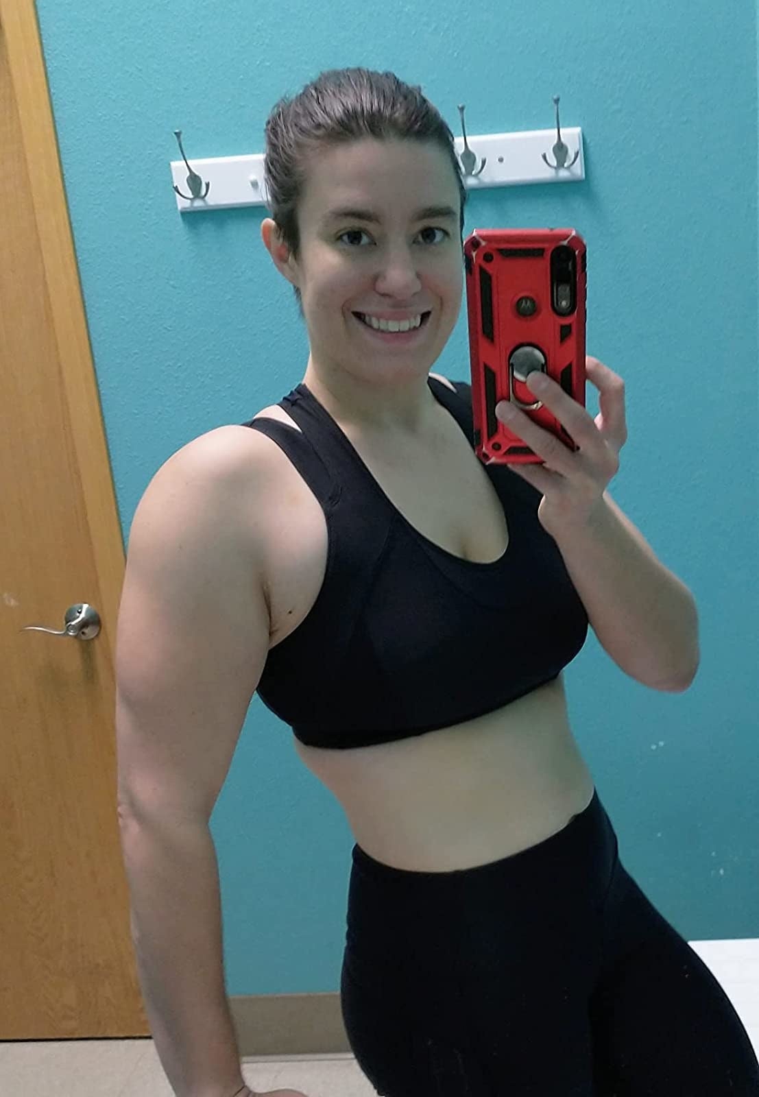 Reviewer wearing the black sports bra