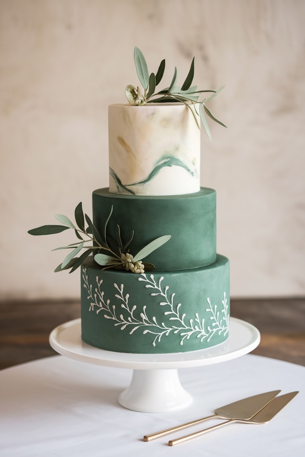 sage and gold 3 tier green aesthetic cake for birthday and wedding