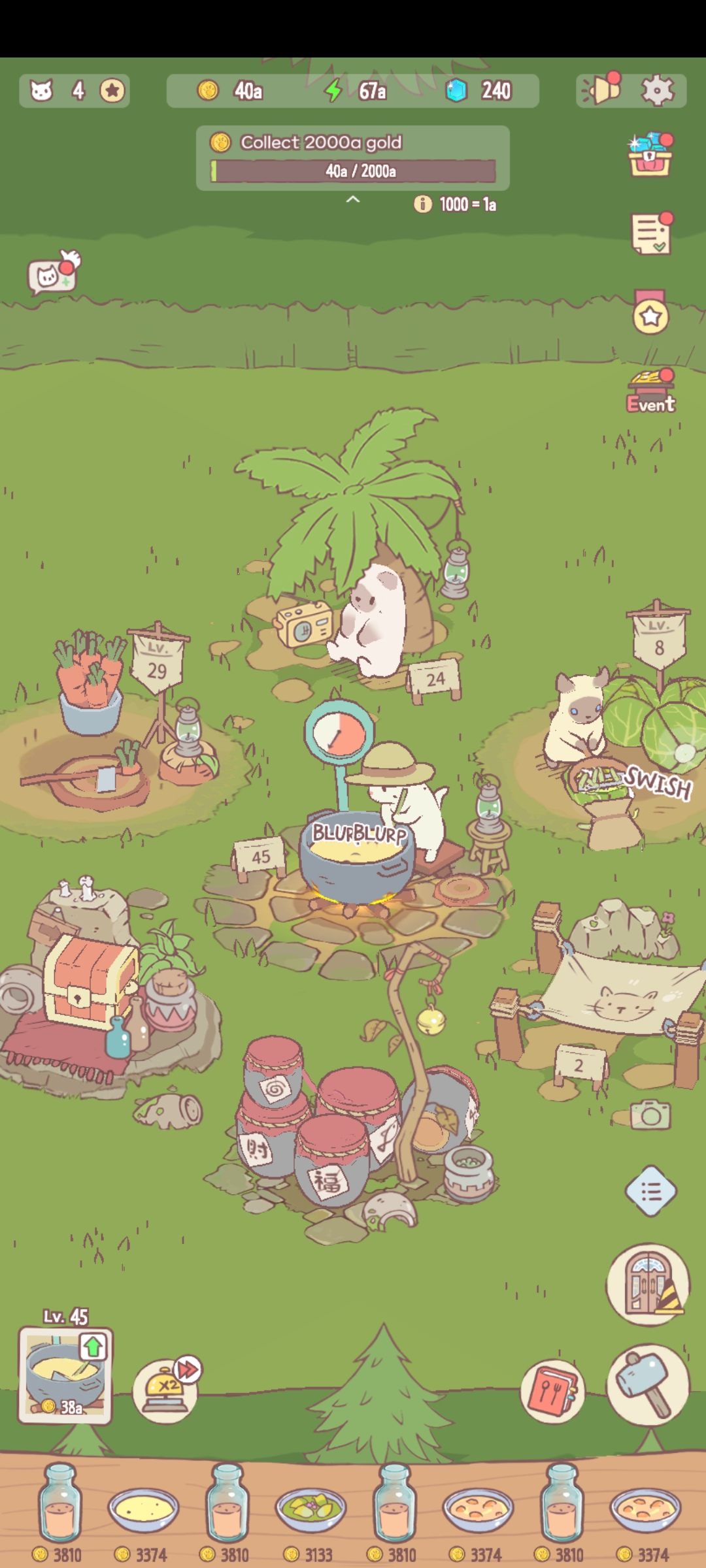 Cats making soup in Cats & Soup, which is the third cozy mobile game on this list.