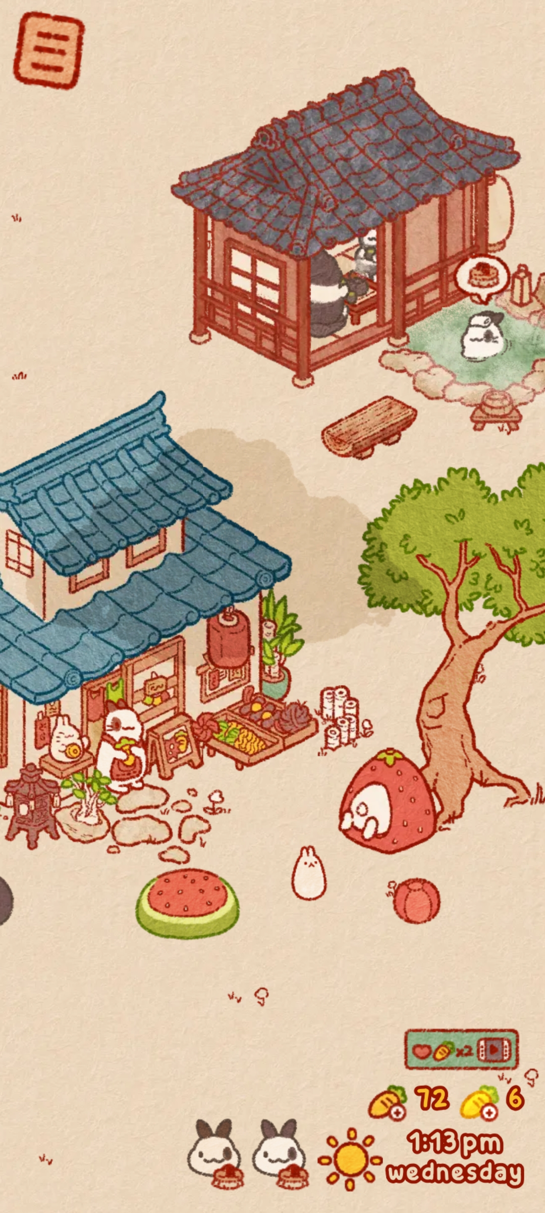 My island with buildings, furniture, and decorations in Usagi Shima. Usagi Shima is the sixth cozy mobile game on this list. 