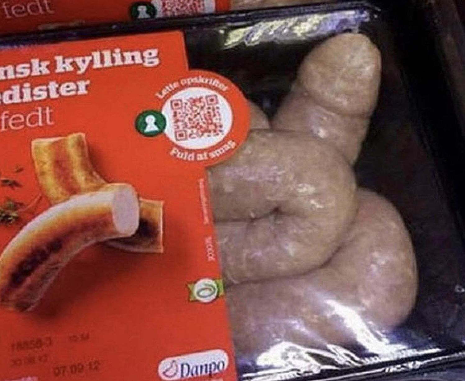 Sausages can always be used in a rude manner, and this one in a package is certainly living up to its reputation