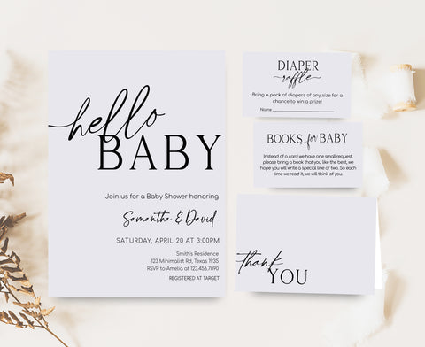 Editable Minimalist Baby Shower Invitation Set