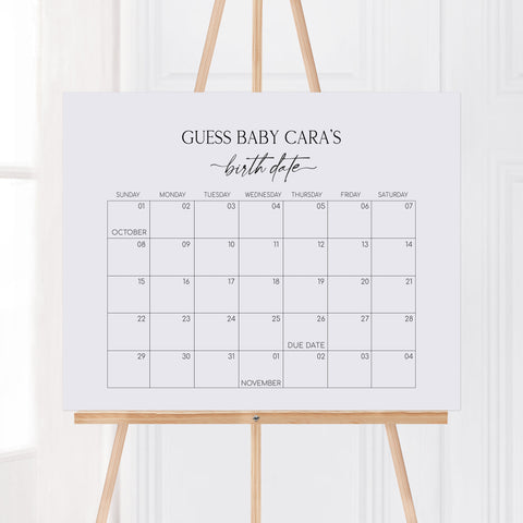 Minimalist Baby Shower Due Date Calendar