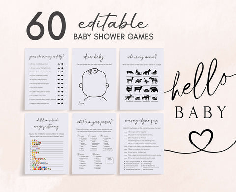 Editable Minimalist Baby Shower Games Bundle