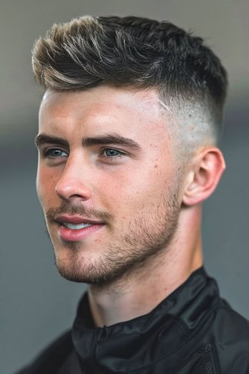 Fade Crew Cut with Textured Highlights Haircut For Men.
