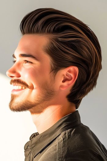 Straight Slicked Back Hair Medium-Length Hairstyle For Men.