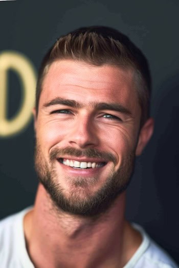 Short Textured Crew Cut with Beard Haircut For Men.