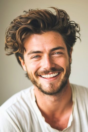 Brushed Back Quiff with Beard Medium-Length Hairstyle For Men.