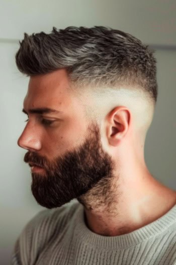 Skin Fade Crew Cut with Beard Haircut For Men.